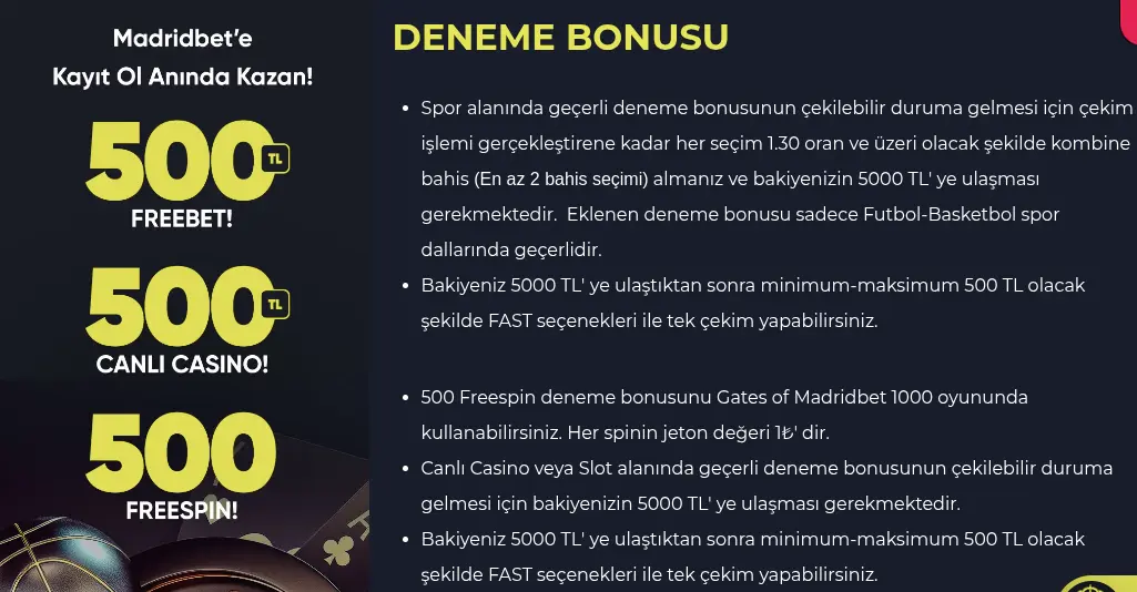 madridbet 500 TL Deneme Bonusu